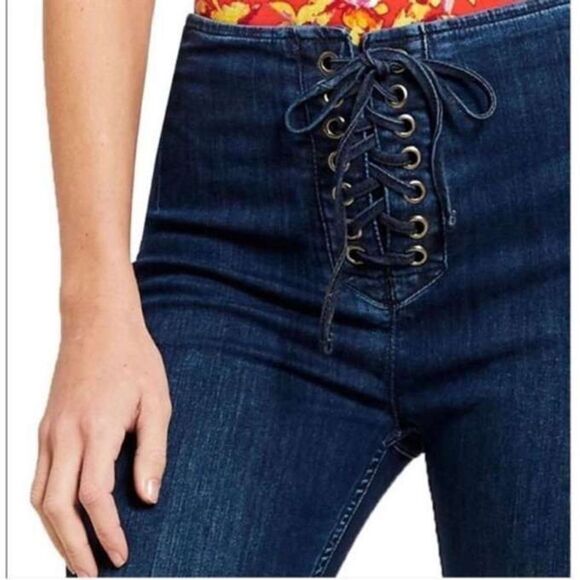 FREE People CRVY High Rise Lace Up Skinny Jeans sz 27 - Picture 1 of 14